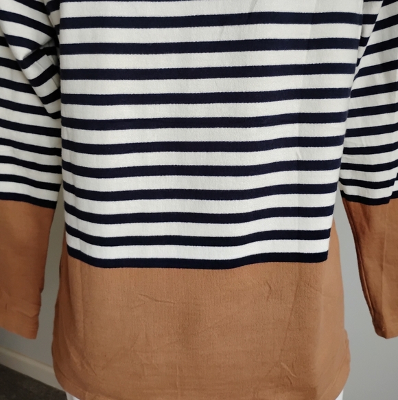 Talbots Cotton Breton Stripe Top Navy Cream Camel Classic Nautical Size M Petite - Picture 11 of 14